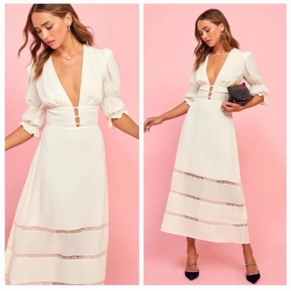 Reformation Ginny Dress Ivory Bridal Wedding Formal Boho – Size 0